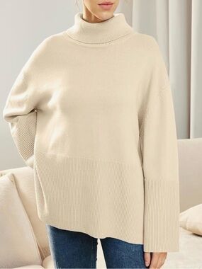 Cream Turtleneck Women's Sweater - Soft Knit